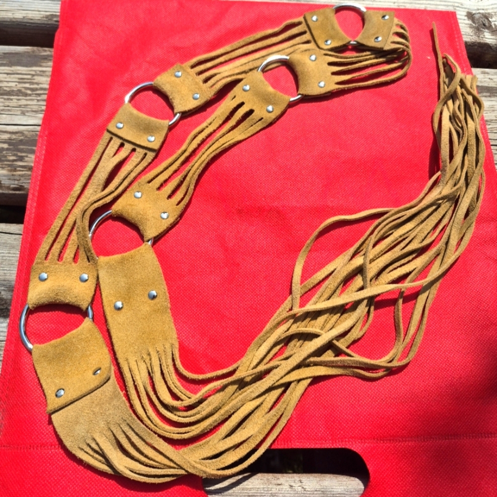 Tan Fringe Belt with Silver Accents